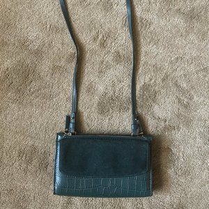 Fossil Sage Green Leather Suede Crossbody Double-Zip